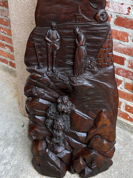 Antique French Carved Wood Wall Sculpture The Angelus by Jean Francois Millet