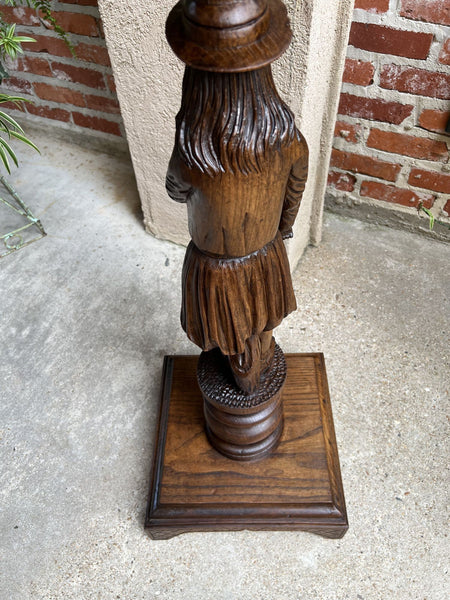 Antique French Pedestal Plant Stand Display Breton Brittany Carved Oak Baluster