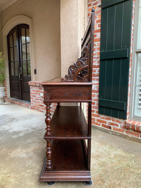 19th century  French Carved Oak Server Sideboard Display Breton Brittany Marble