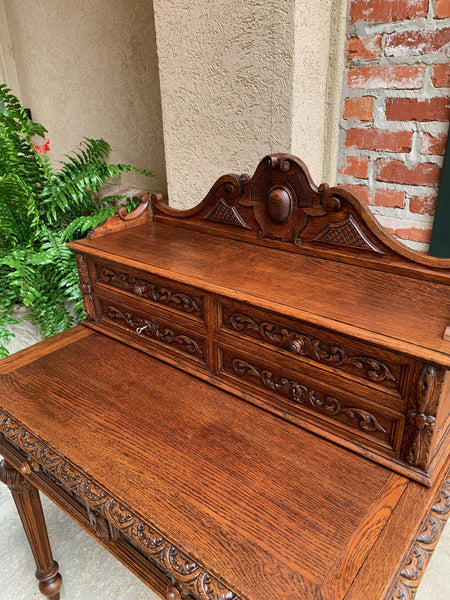 19th century Petite French Carved Oak Secretary Writing Desk Louis XVI Style