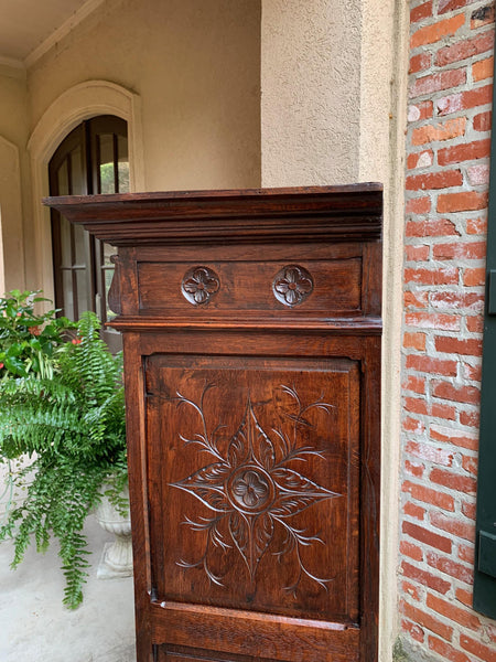 Antique French Carved Oak Storage Cabinet Renaissance Roman Centurion 19th cent