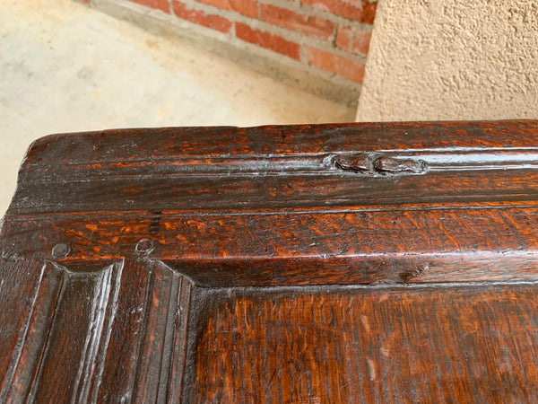 18th century English Carved Oak Coffer Trunk Chest Coffee Table Blanket Box