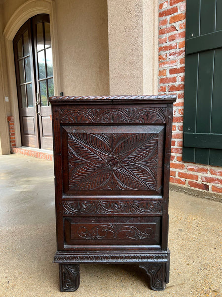 19th century Antique English Trunk Coffer Blanket Chest Carved Oak Foyer Table