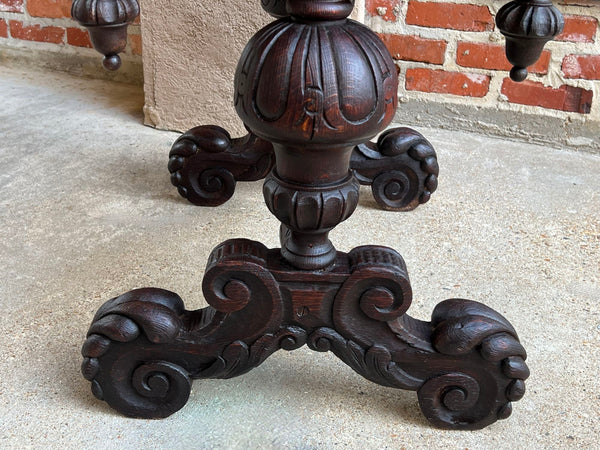 19th century Petite English Sofa Table Library Desk Renaissance Carved Oak