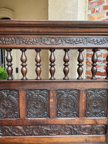 19th century French Hall Bench Settle Renaissance Carved Oak Cherub Black Forest