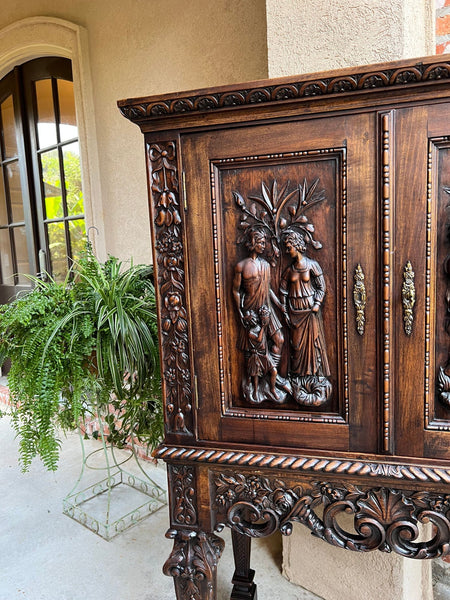 19th century French Carved Walnut Cabinet Bar Renaissance Wine Server Baroque
