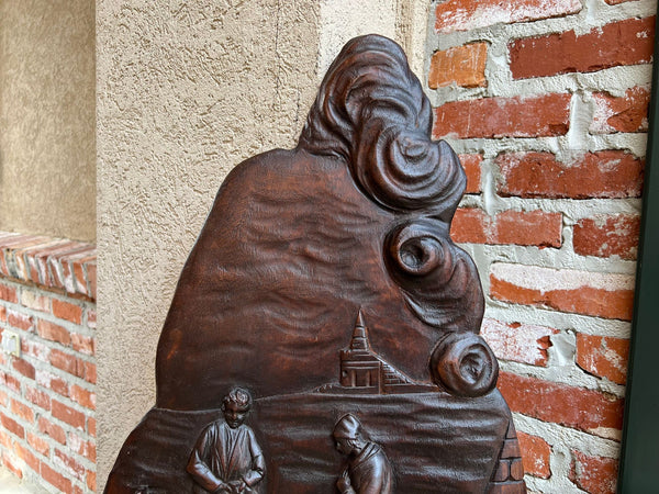Antique French Carved Wood Wall Sculpture The Angelus by Jean Francois Millet