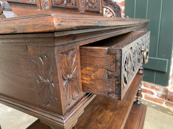 19th century  French Carved Oak Server Sideboard Display Breton Brittany Marble