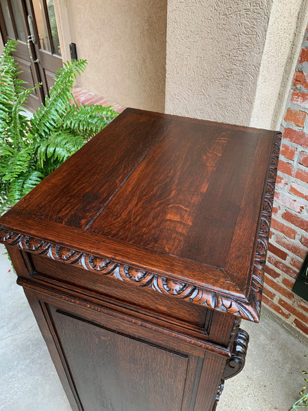 Antique French Carved Oak Tall Cabinet Faux Chest of Drawers Louis XIV style