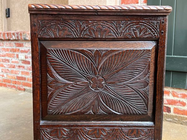 19th century Antique English Trunk Coffer Blanket Chest Carved Oak Foyer Table