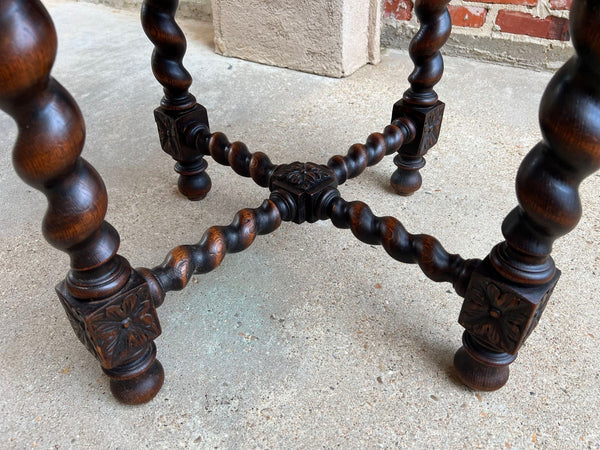 Antique French Octagon Sofa Table Carved Oak Barley Twist Louis XIII Renaissance
