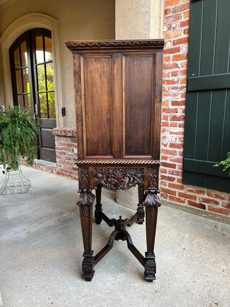 19th century French Carved Walnut Cabinet Bar Renaissance Wine Server Baroque