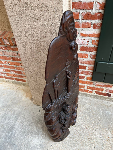 Antique French Carved Wood Wall Sculpture The Angelus by Jean Francois Millet