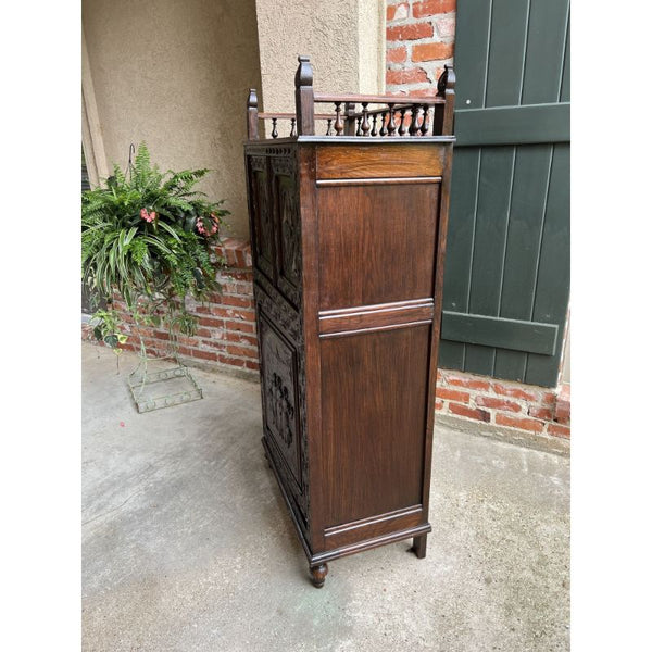 Antique French Carved Chestnut Cabinet Bonnetiere Armoire Breton Brittany