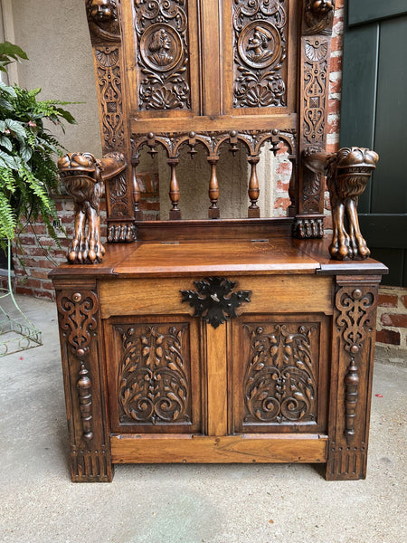 19th century French Carved Walnut Hall Bench Breton Brittany Pew Renaissance