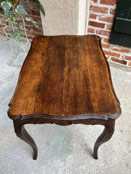 Antique French Carved Oak Sofa Side Lamp Table Serpentine Louis XV Nightstand