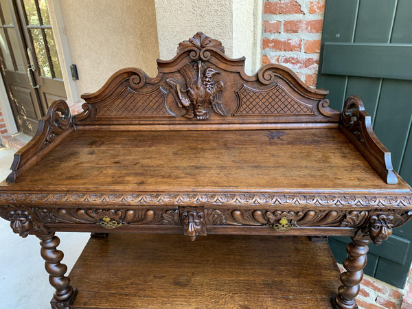 19th century French Carved Oak Hunt Server Sideboard Barley Twist Renaissance