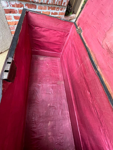 19th century Antique English Trunk Coffer Blanket Chest Carved Oak Foyer Table