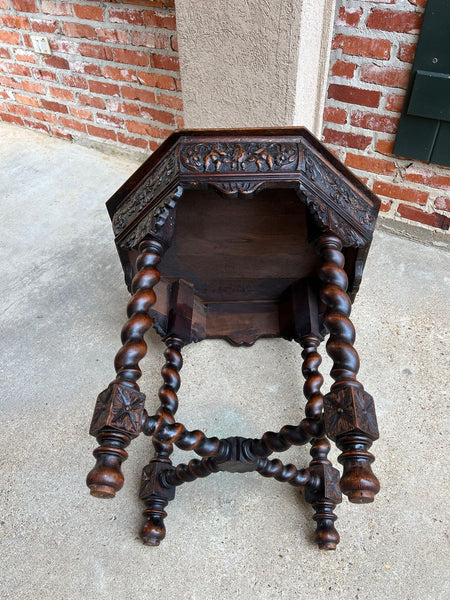 Antique French Octagon Sofa Table Carved Oak Barley Twist Louis XIII Renaissance