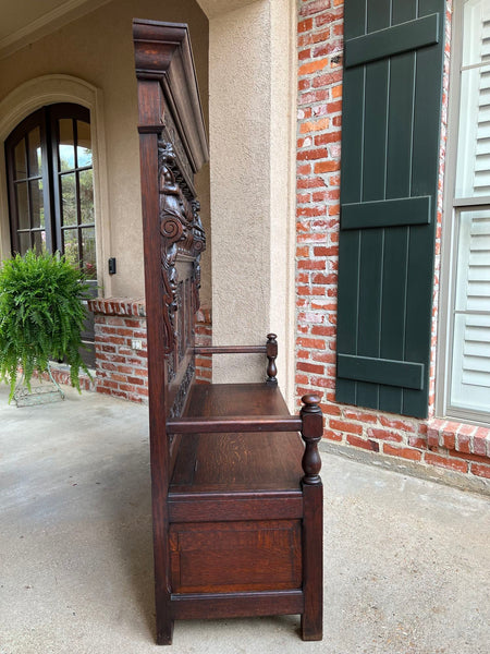19th century French Hall Bench Settle Renaissance Carved Oak Cherub Black Forest