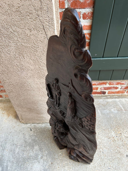 Antique French Carved Wood Wall Sculpture The Angelus by Jean Francois Millet