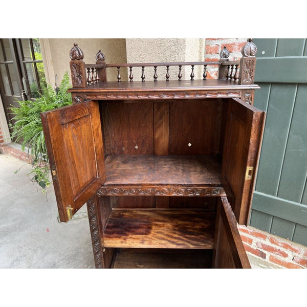 Antique French Carved Chestnut Cabinet Bonnetiere Armoire Breton Brittany