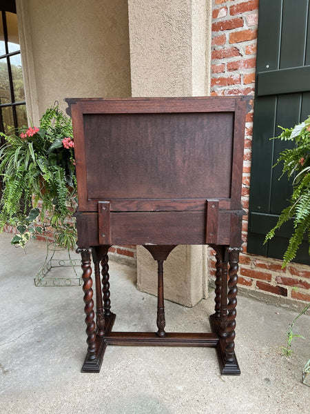 19th century French Carved Secretary Petite Writing Desk Barley Twist Louis XIII