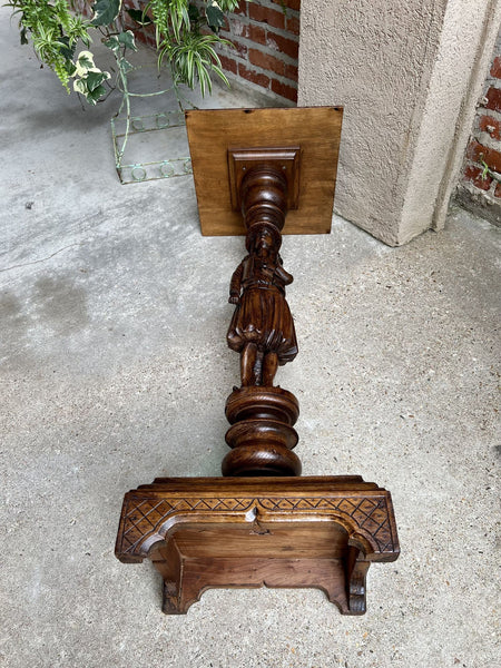 Antique French Pedestal Plant Stand Display Breton Brittany Carved Oak Baluster