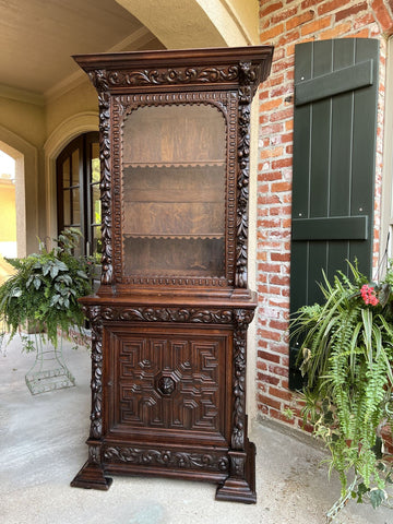 19th century French Bookcase Cabinet Carved Oak Black Forest Renaissance Display