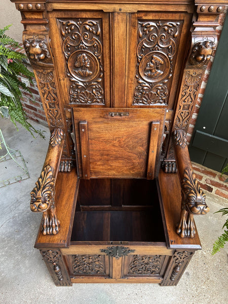 19th century French Carved Walnut Hall Bench Breton Brittany Pew Renaissance