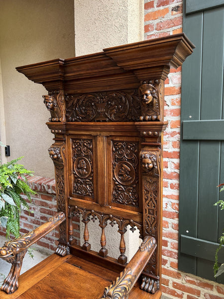 19th century French Carved Walnut Hall Bench Breton Brittany Pew Renaissance