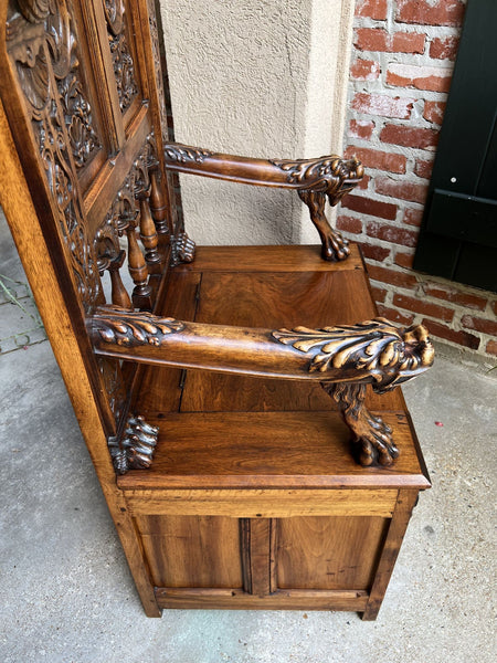 19th century French Carved Walnut Hall Bench Breton Brittany Pew Renaissance