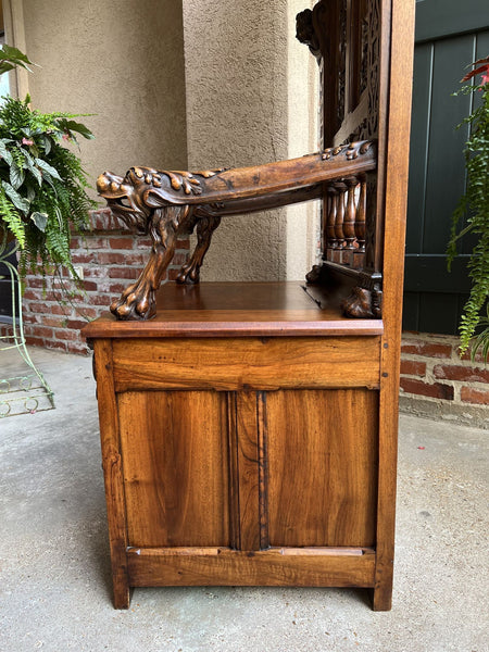 19th century French Carved Walnut Hall Bench Breton Brittany Pew Renaissance