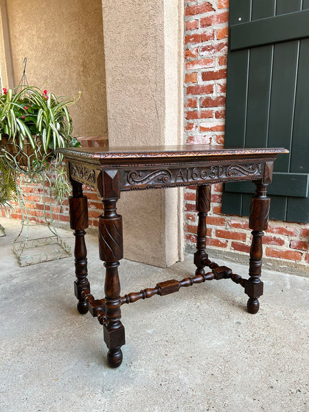 Antique English Carved Oak Hall Sofa Table British Tudor c1900