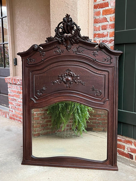 Antique French Trumeau Pier Wall Mirror Louis XV Carved Oak 19th century