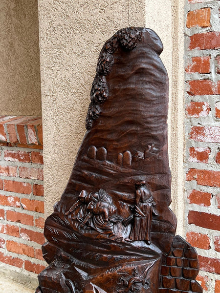 Antique French Carved Wood Wall Sculpture The Gleaners by Jean Francois Millet