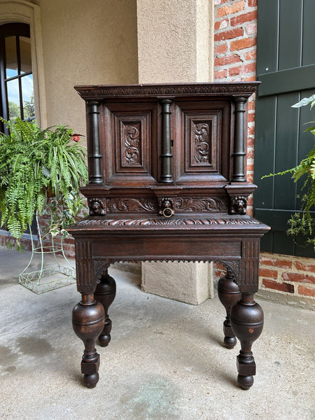 19th century French Carved Oak Cabinet Vestry Altar Wine Renaissance Dining Room