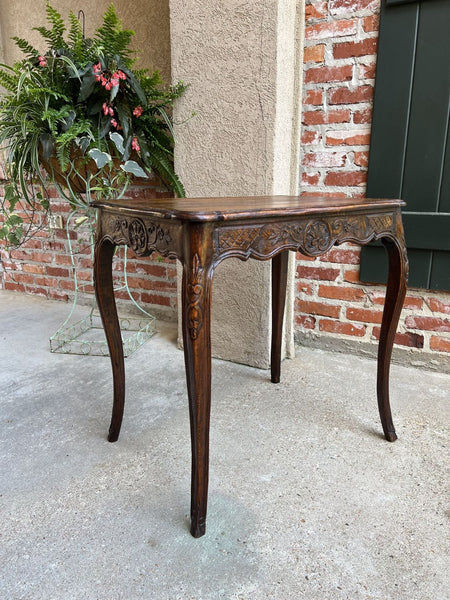 Antique French Carved Oak Sofa Side Lamp Table Serpentine Louis XV Nightstand