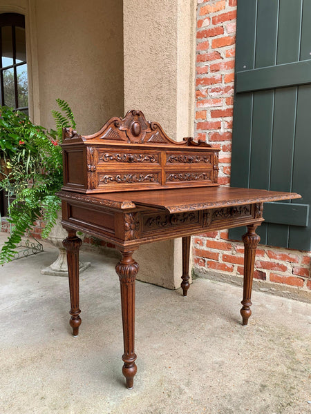 19th century Petite French Carved Oak Secretary Writing Desk Louis XVI Style
