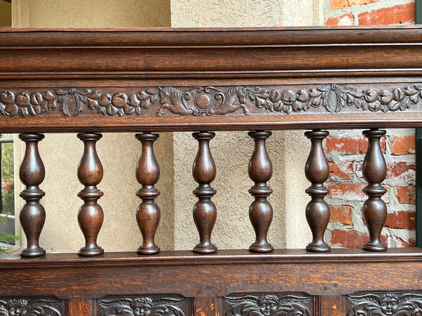 19th century French Hall Bench Settle Renaissance Carved Oak Cherub Black Forest