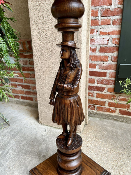Antique French Pedestal Plant Stand Display Breton Brittany Carved Oak Baluster