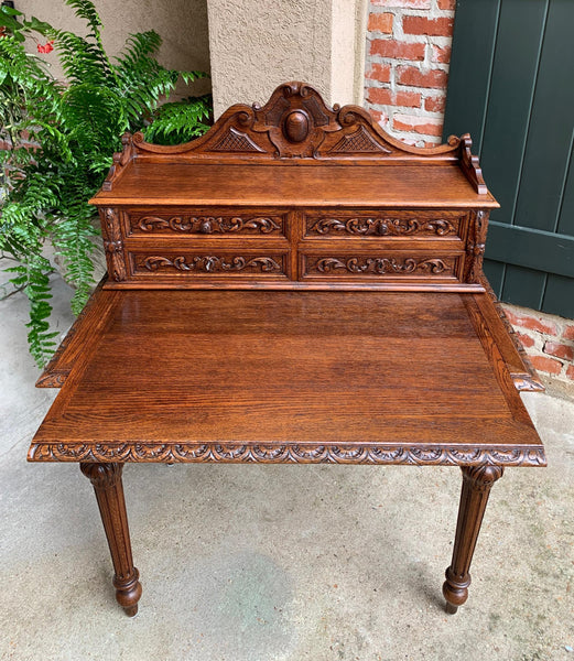 19th century Petite French Carved Oak Secretary Writing Desk Louis XVI Style
