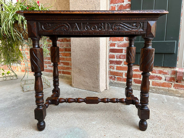 Antique English Carved Oak Hall Sofa Table British Tudor c1900