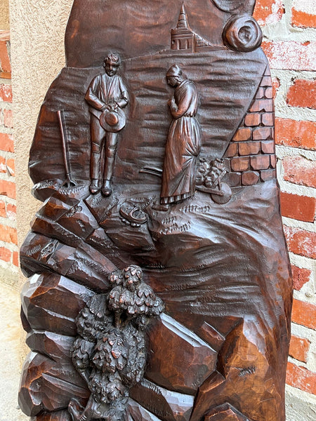 Antique French Carved Wood Wall Sculpture The Angelus by Jean Francois Millet