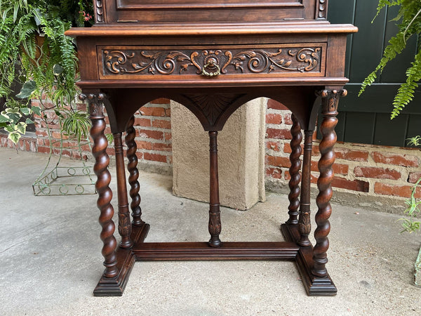 19th century French Carved Secretary Petite Writing Desk Barley Twist Louis XIII