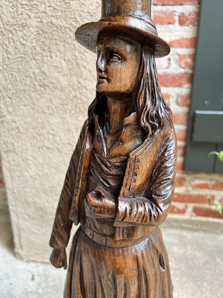 Antique French Pedestal Plant Stand Display Breton Brittany Carved Oak Baluster