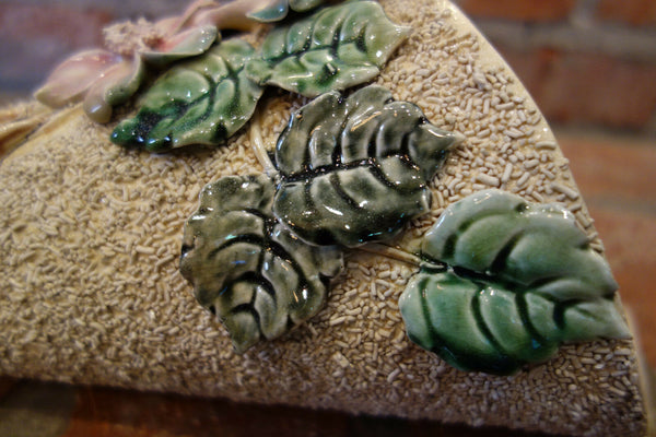 Antique French Majolica Barbotine Wall Pocket Flower Vase Confetti Staffordshire