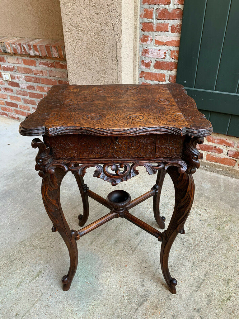 Antique French Carved Wood TABLE Jewelry Cabinet Louis XV Renaissance Faux Bois