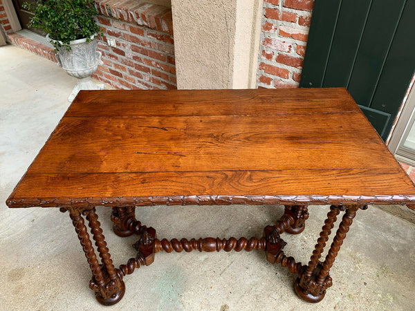 Antique French Carved Oak Barley Twist Hall Sofa TABLE Corinthian Renaissance