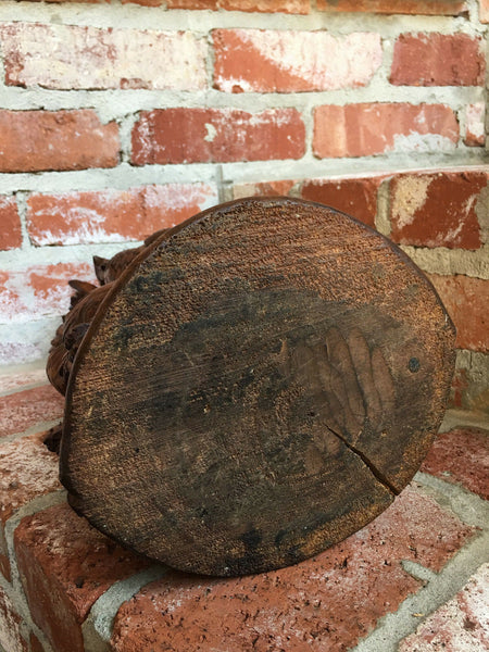 PAIR Antique Carved Wood BLACK FOREST Bird Chicken Vase Epergne Candleholder